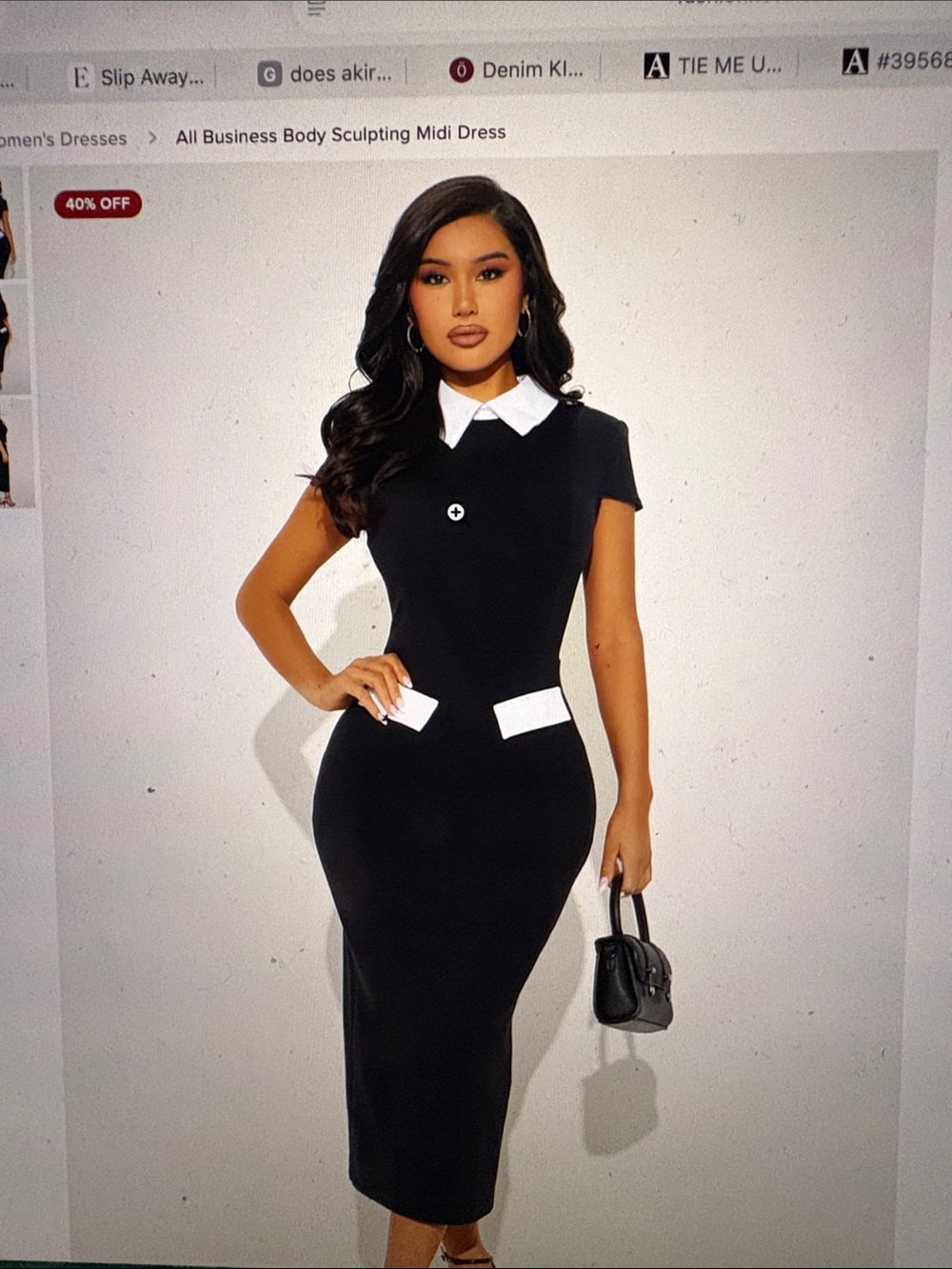 Fashion Nova Black Midi Dress with White Collar and Pocket Tabs